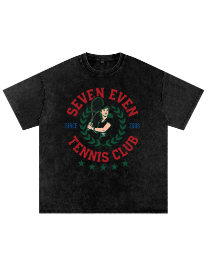 Tennis Club Snow Washed Oversized Cotton T-Shirt