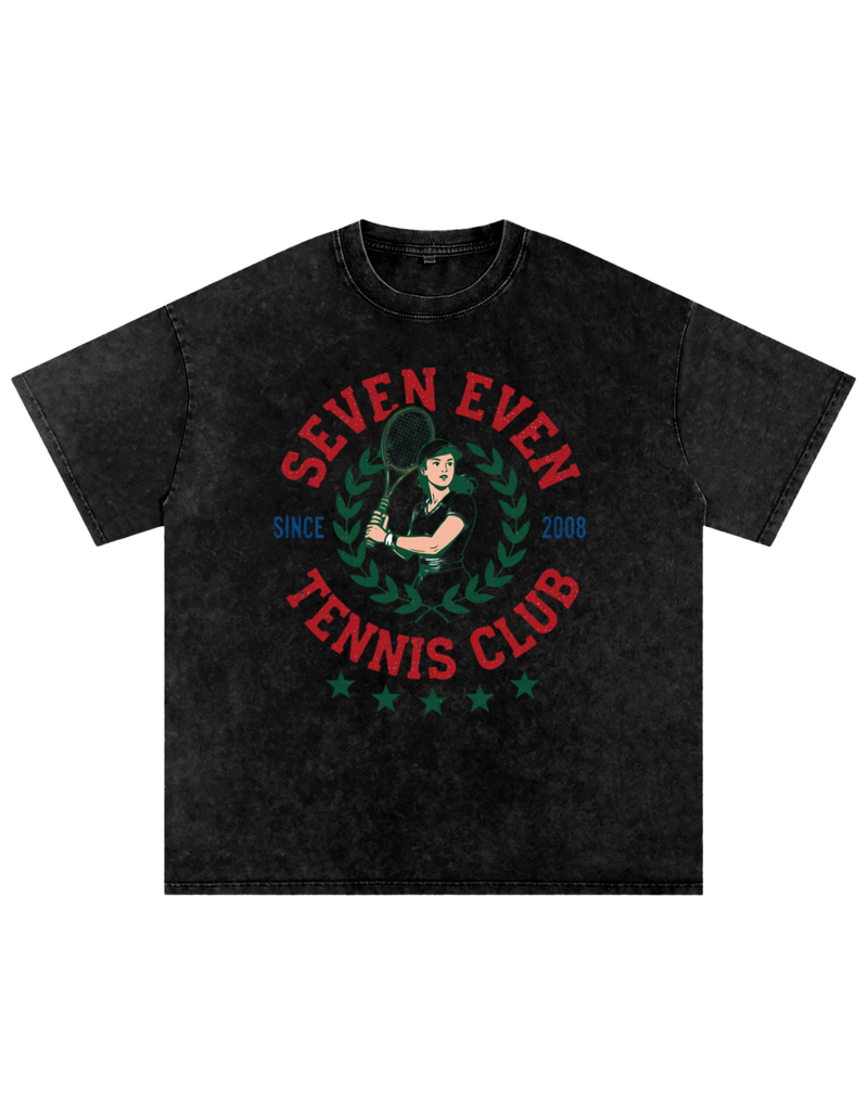 Tennis Club Snow Washed Oversized Cotton T-Shirt
