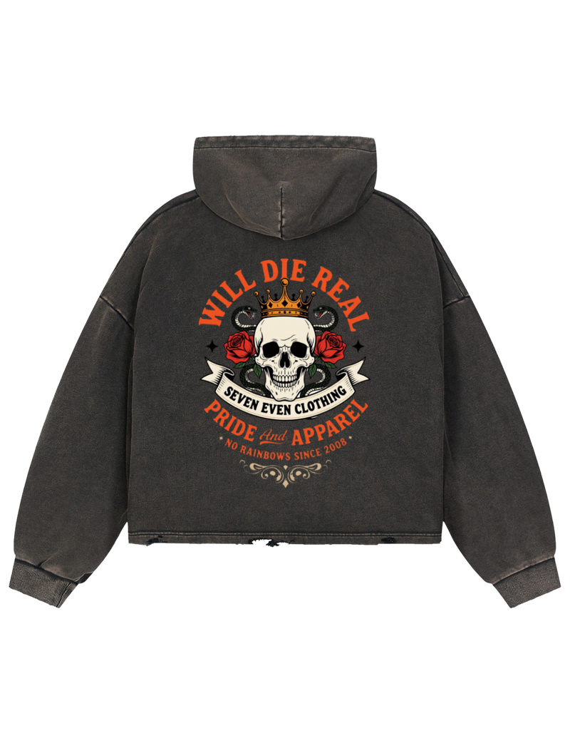 Die Real Vintage Washed Frayed-Hem Hoodie