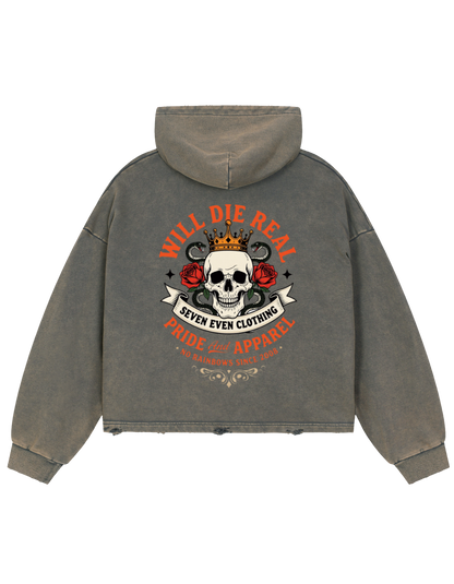 Die Real Vintage Washed Frayed-Hem Hoodie