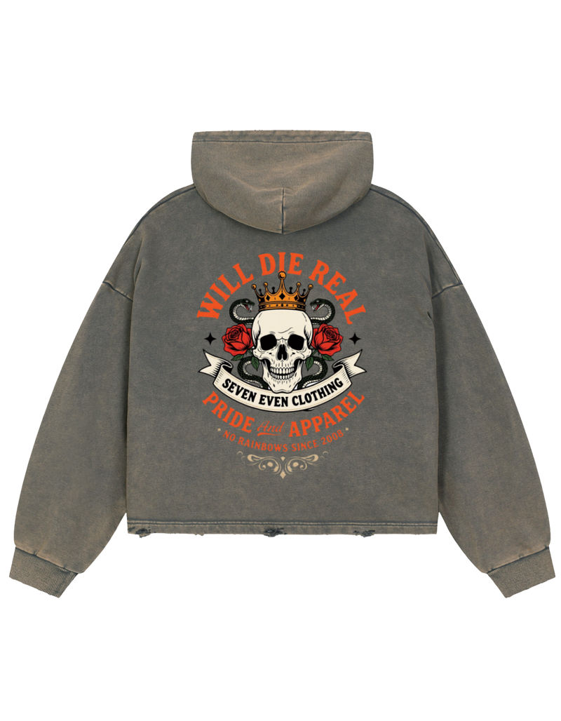 Die Real Vintage Washed Frayed-Hem Hoodie