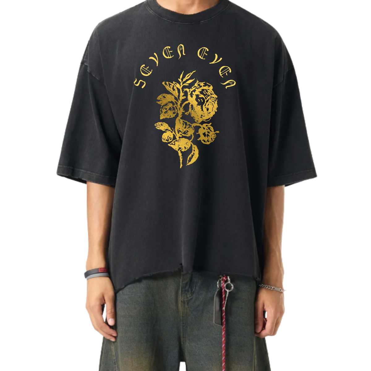 Golden Snow Wash Raw-Hem Boxy T-shirt