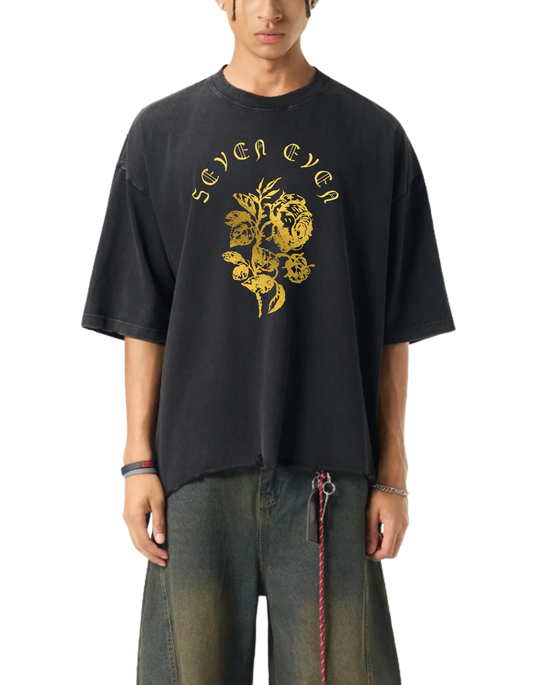Golden Snow Wash Raw-Hem Boxy T-shirt