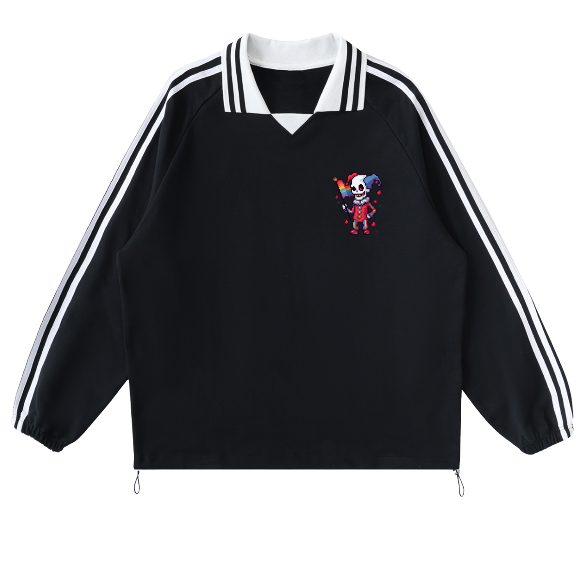 Joker Striped Lapel Collar Sweatshirt