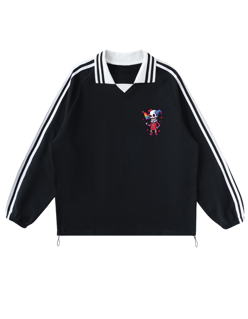 Joker Striped Lapel Collar Sweatshirt
