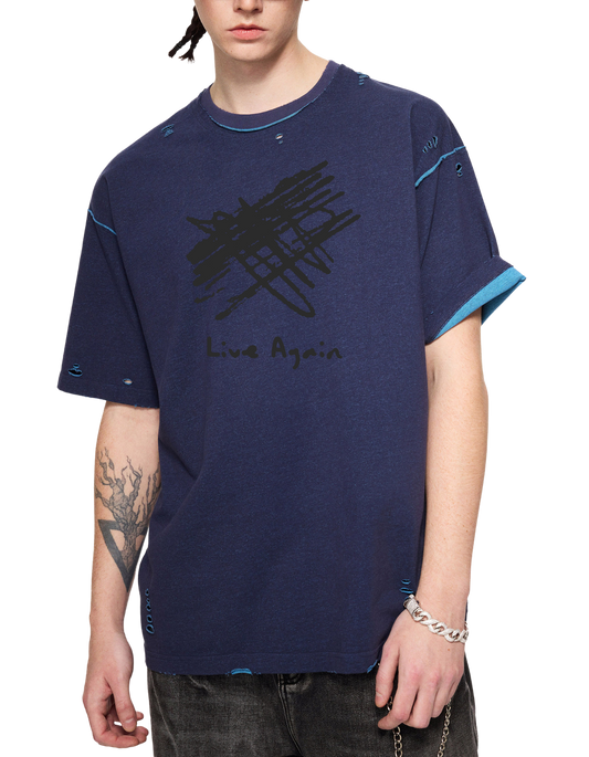 Live Again Hand-Frayed Reversible T-Shirt